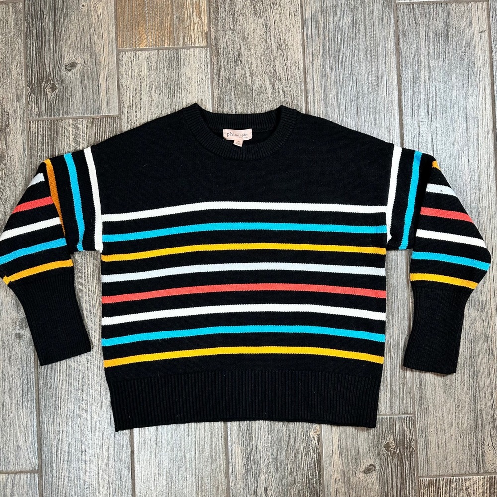 Philosophy Republic Clothing Sweater Large Black Multicolor‎ Striped Knit